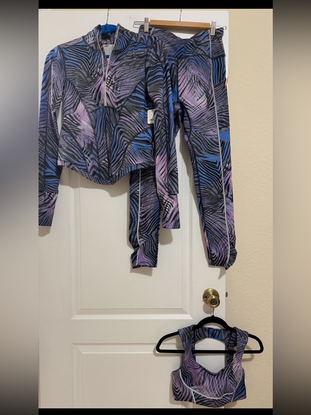 Free People Purple & Black Patterned 3-Piece Active Set